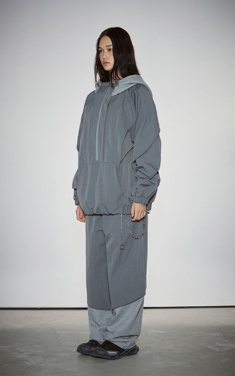 PIPPING MIX ANORAK HOODIE_GRAY