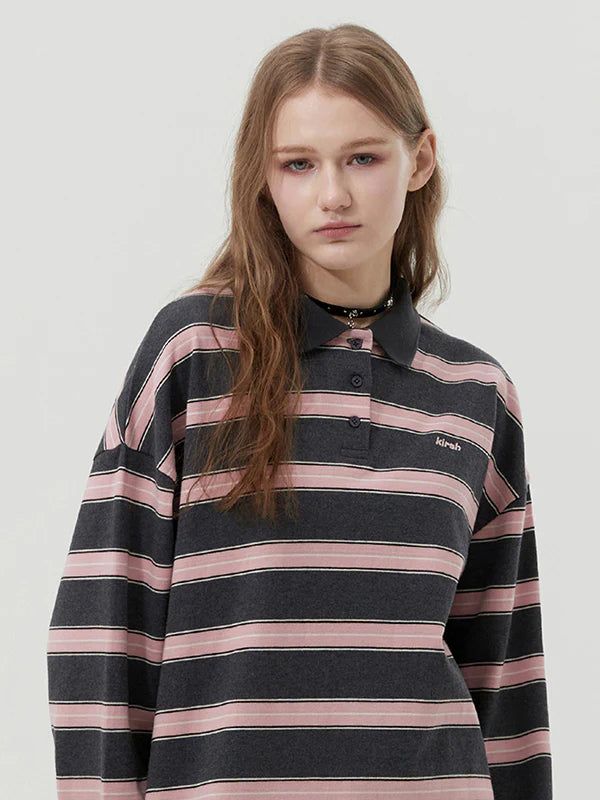 STRIPE RUGBY T-SHIRT - GRAY 