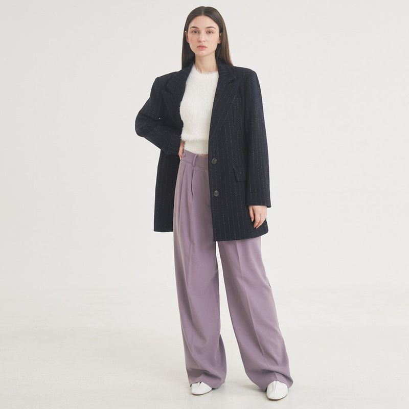 Two-Tuck Button Wide Wool Pants (Violet)