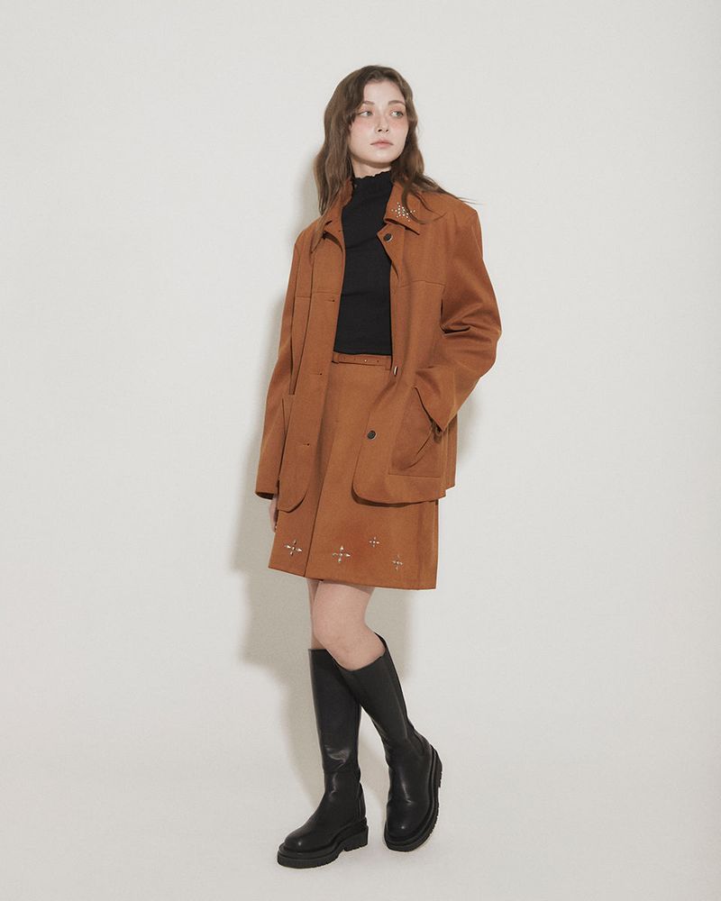 FAUX SUEDE STUDS JACKET [BROWN]