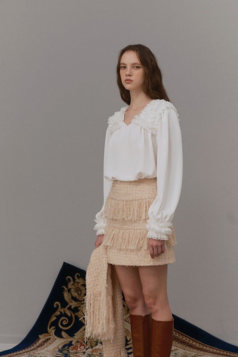 Fringe tweed skirt