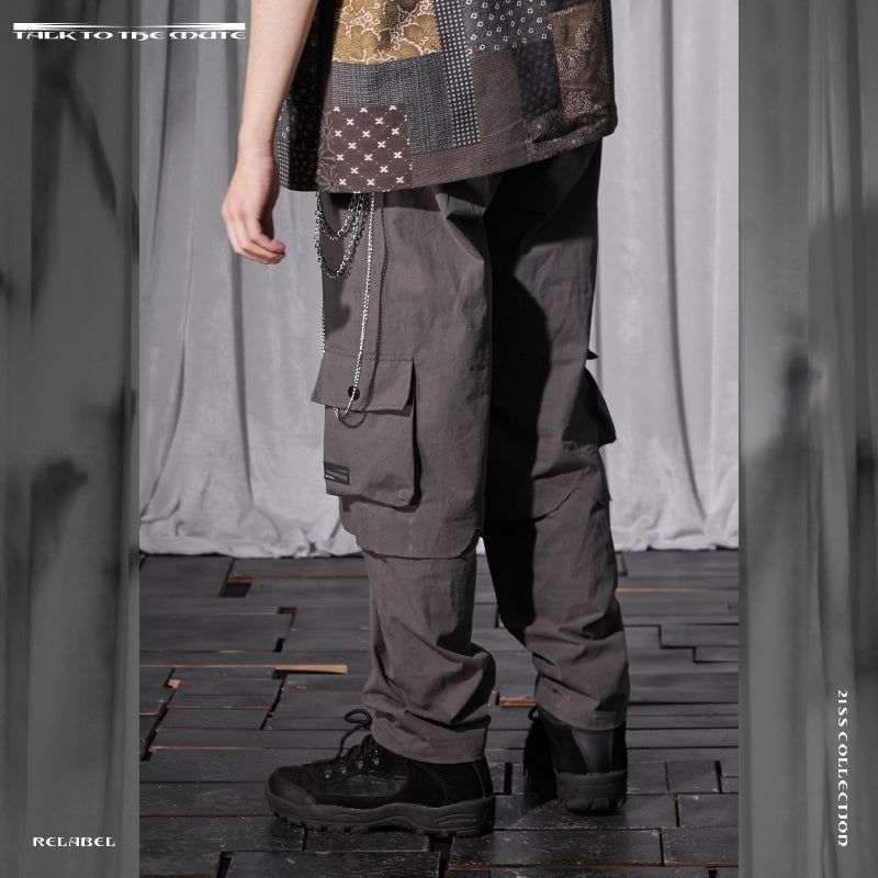 RELABEL Two-Piece Style Workwear Casual Pants with Patch Pockets and Contrast Lining