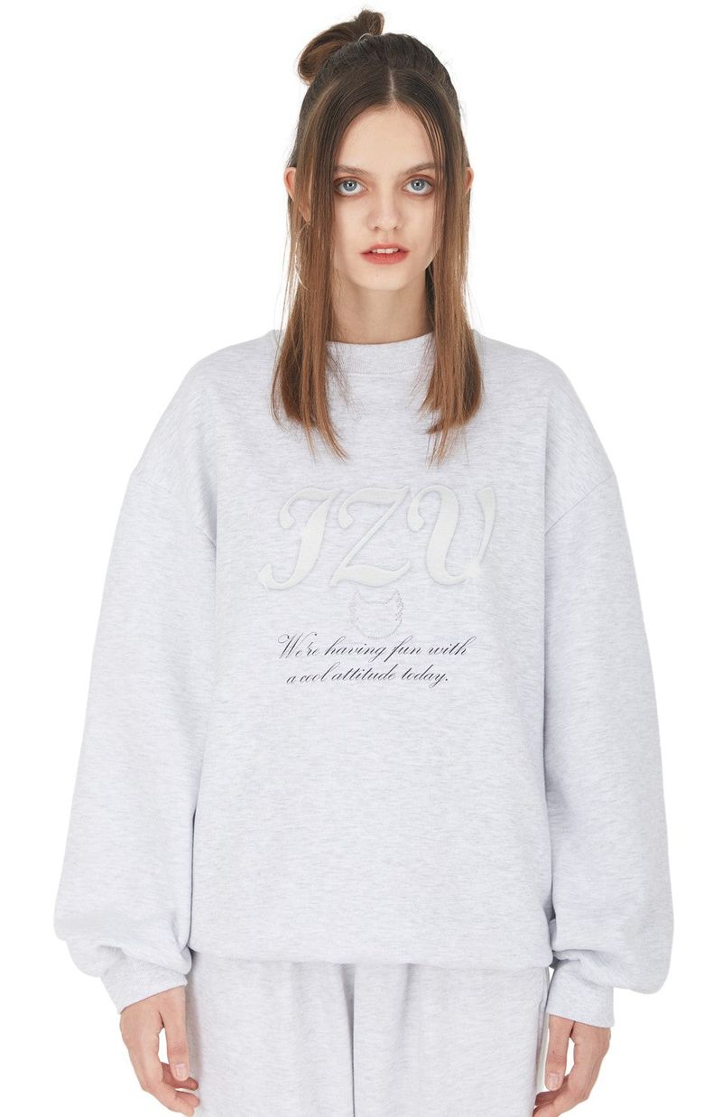 [ISS004-2] IZV CRYSTAL LOGO SWEATSHIRTS GREY