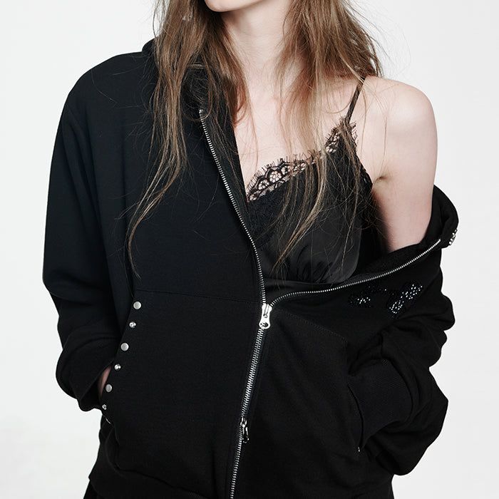 Holy Symbol Oversized hooded zip-up_BLACK