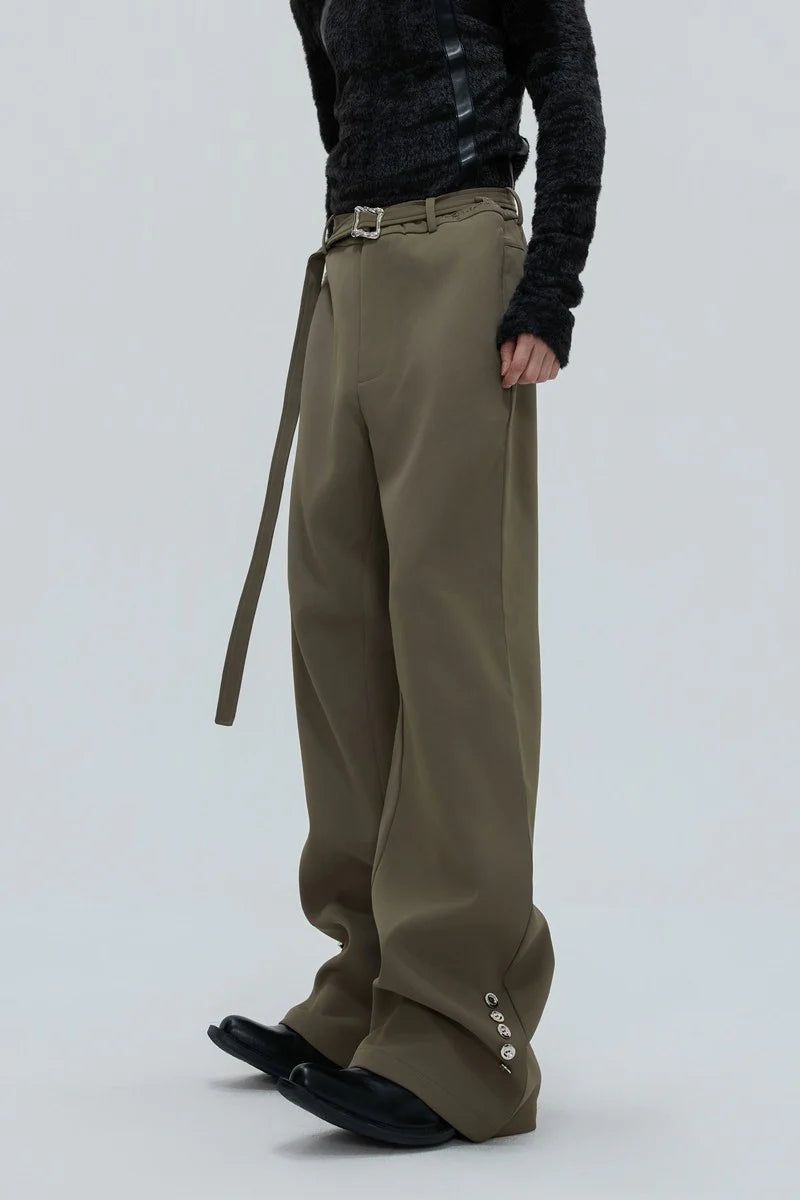 Flared Tailored Pants with Fur Belt