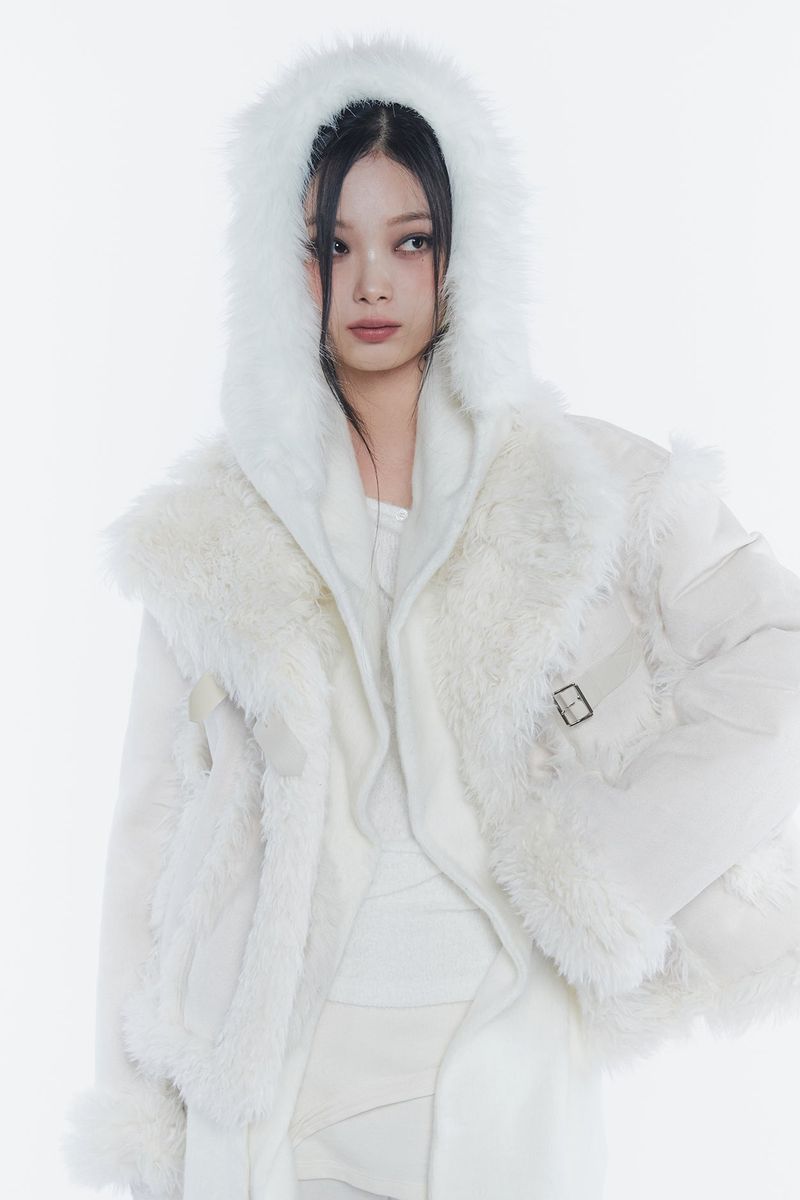 LUNA BELTED SHEARLING JACKET cream