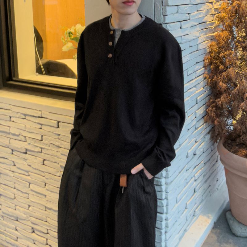 Riven Layered Henley-Neck Knit