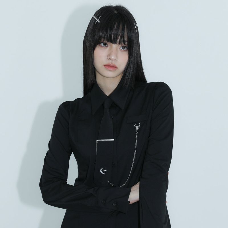 0 1 necktie chain shirt - BLACK