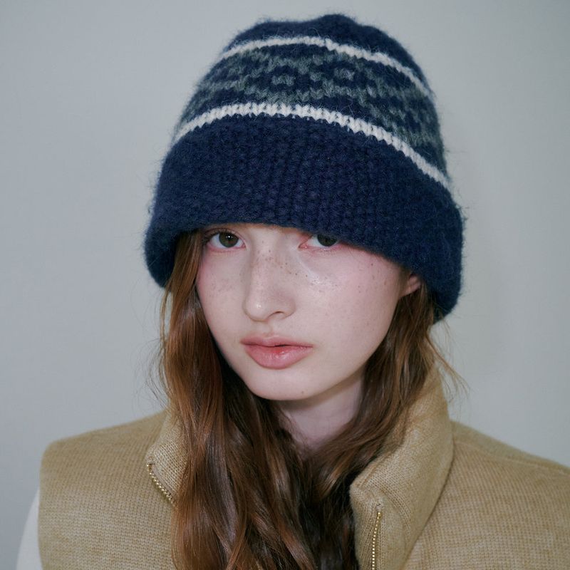 Diamond Jacquard Bucket Hat (Navy)