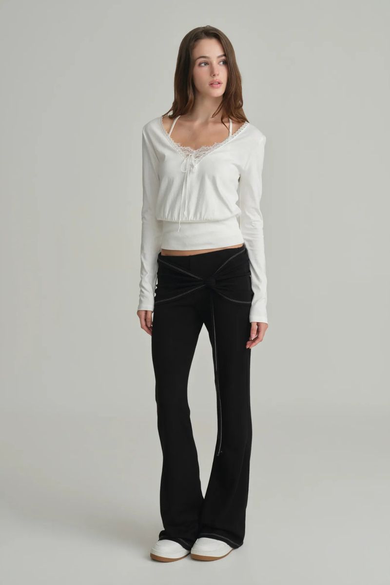 Ballet studio flare line pants, Black
