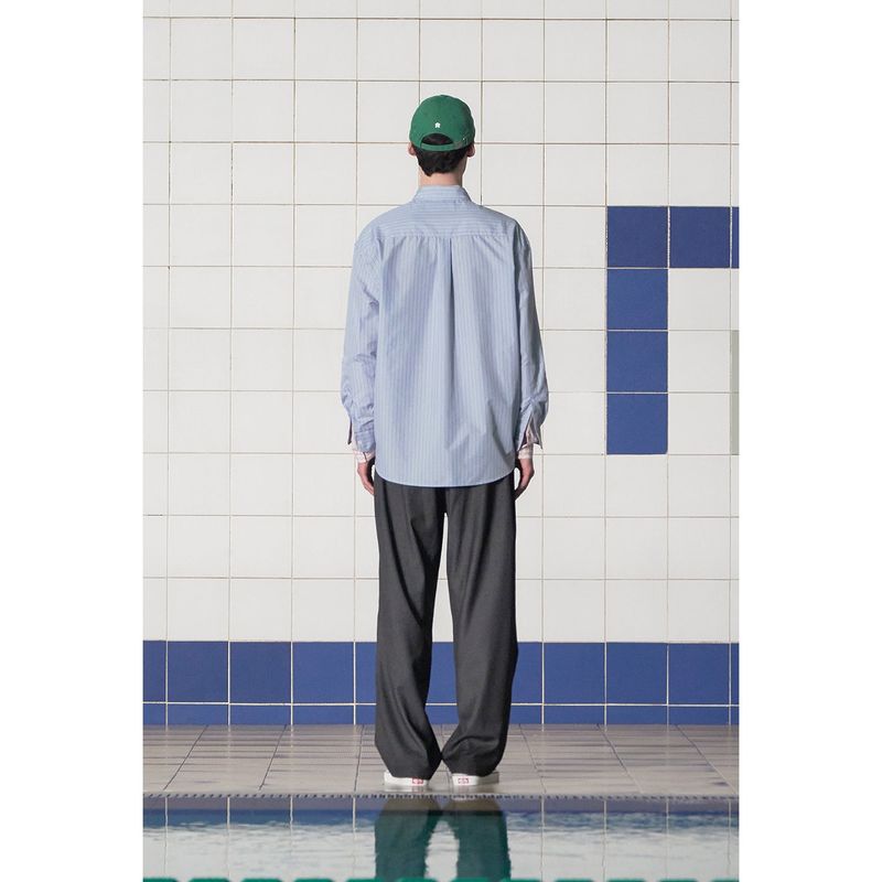 LAYERED CUFFS STRIPE SHIRT / BLUE