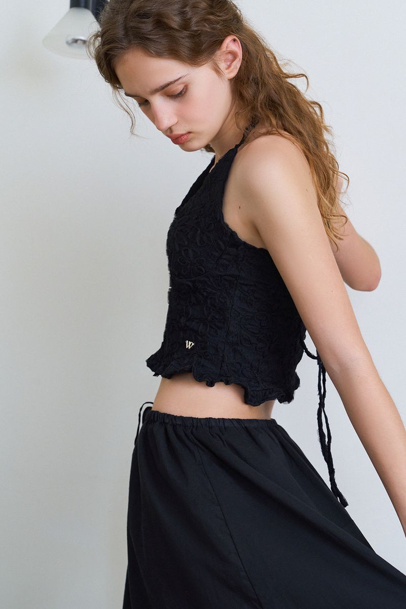 Flower pattern halter top_black