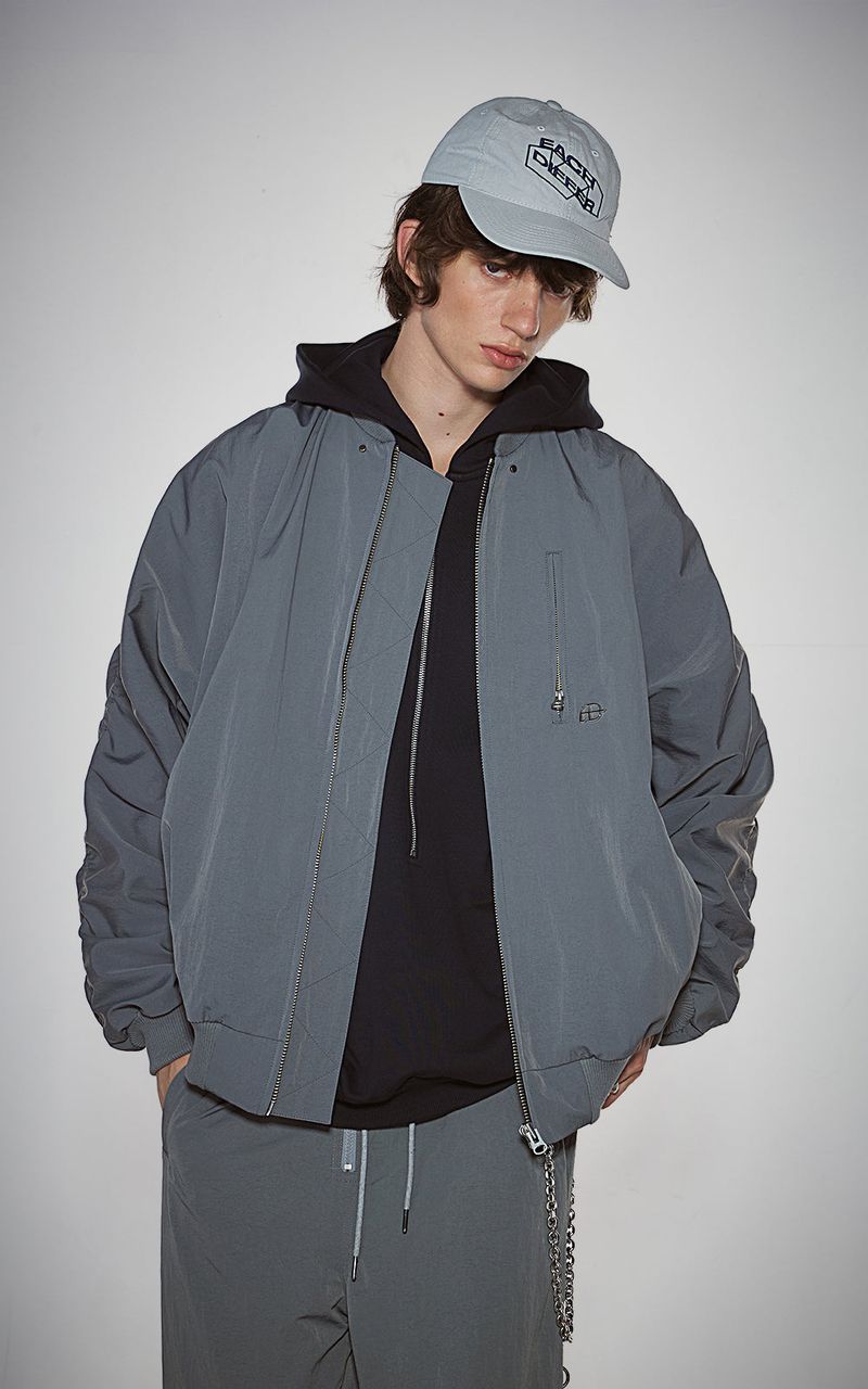 SHIRRING SLEEVED MA-1_GRAY