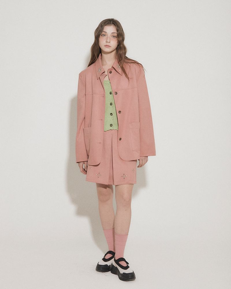 FAUX SUEDE STUDS JACKET [PINK]