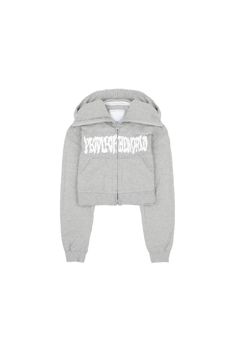 Crop Logo Hood Zip-Up (GRAY)