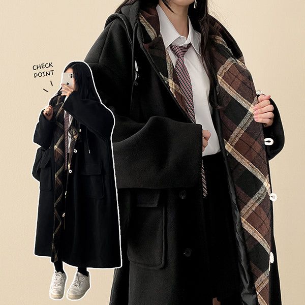 Melty King Bakshi woolen pocket long hooded coat
