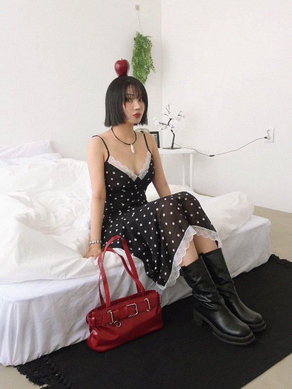 VIVIC（ビビク）の「HEPBURN DOT LACE LONG DRESS IN BLACK（Dresses）」