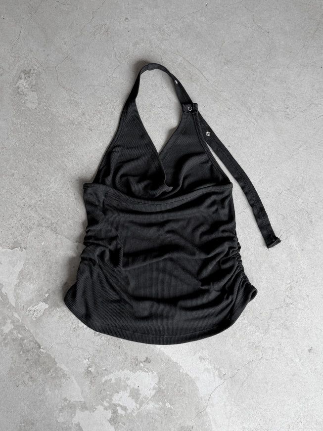Woolen Cowl Neck Eyelet Halter Top