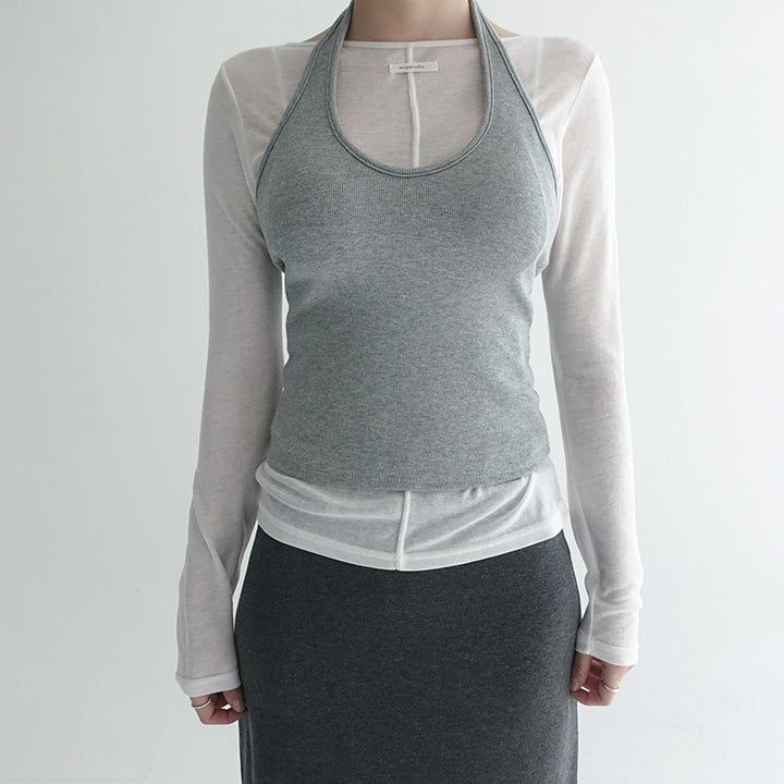 [Seight] Seam-Detail Round-Neck Long-Sleeve T-Shirt - 5 Colors