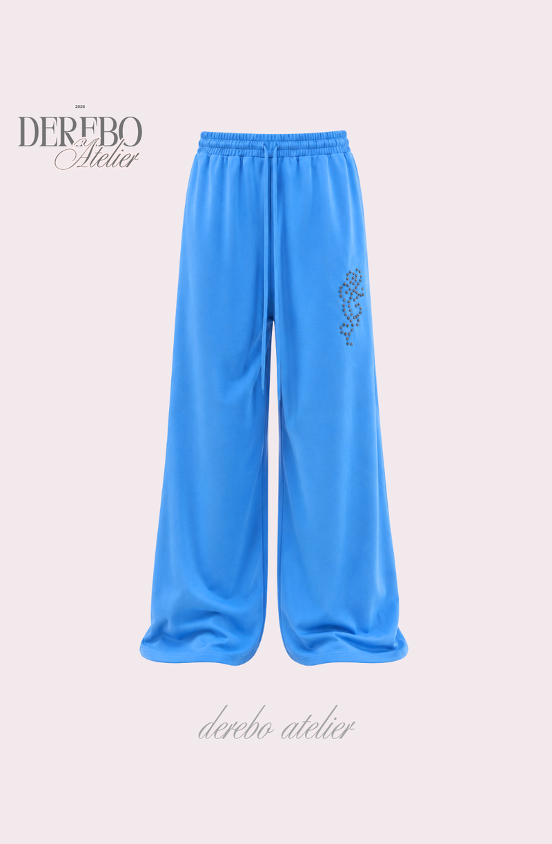 Blue beads banding wide pants