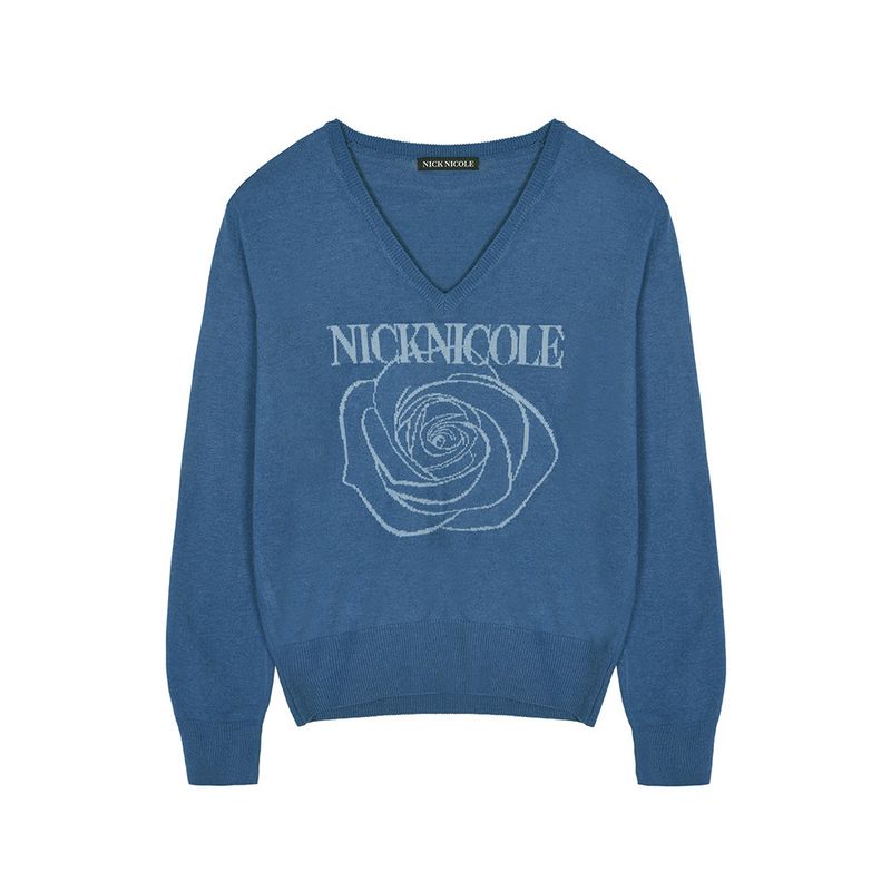 NICK&NICOLE（ニック＆ニコール）の「ニコルローズジャカードプルオーバーニット_ブルー（トップス）」