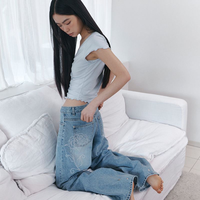 C ROSE HOTFIX WIDE DENIM PANTS_LIGHT BLUE