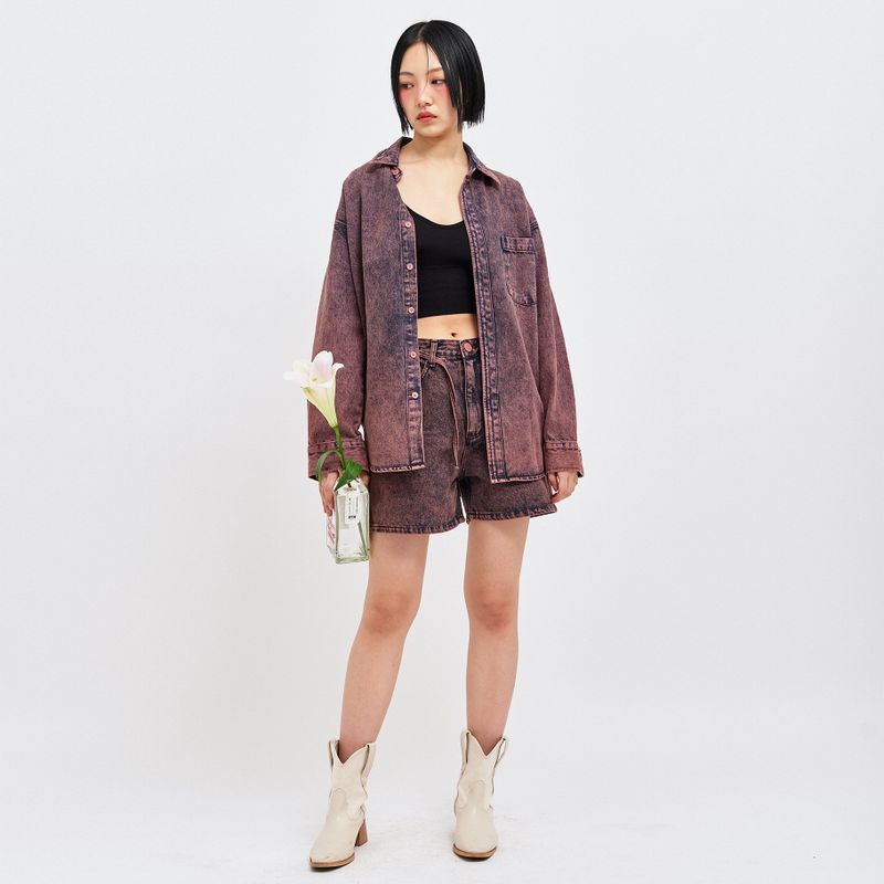 WINE DENIM SHORTS