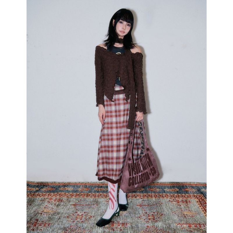 Ribbon-Twisted Top *Scarf Set [Brown]