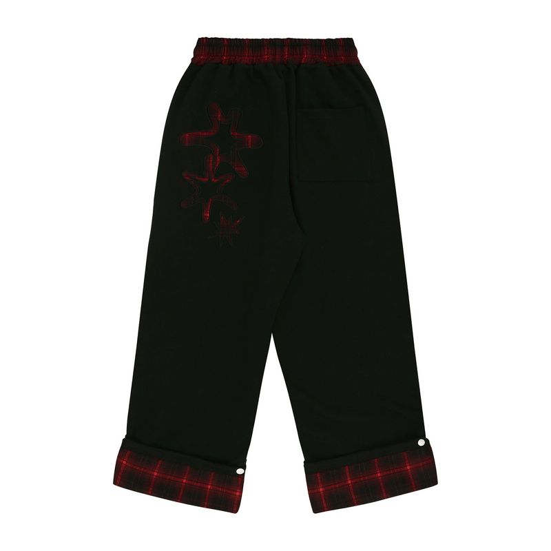 Roll-Up Check Sweat Pants - Black