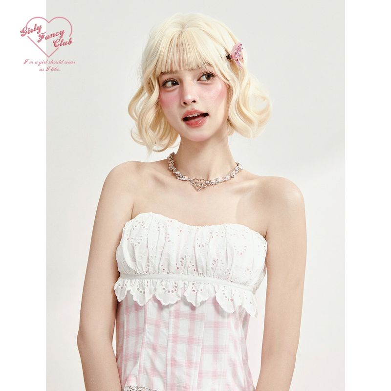 Girly Fancy Club（ガーリーファンシークラブ）の「[GirlyFancyClub] ピンクチェック シャーリングウエスト コルセットビスチェトップ（トップス）」