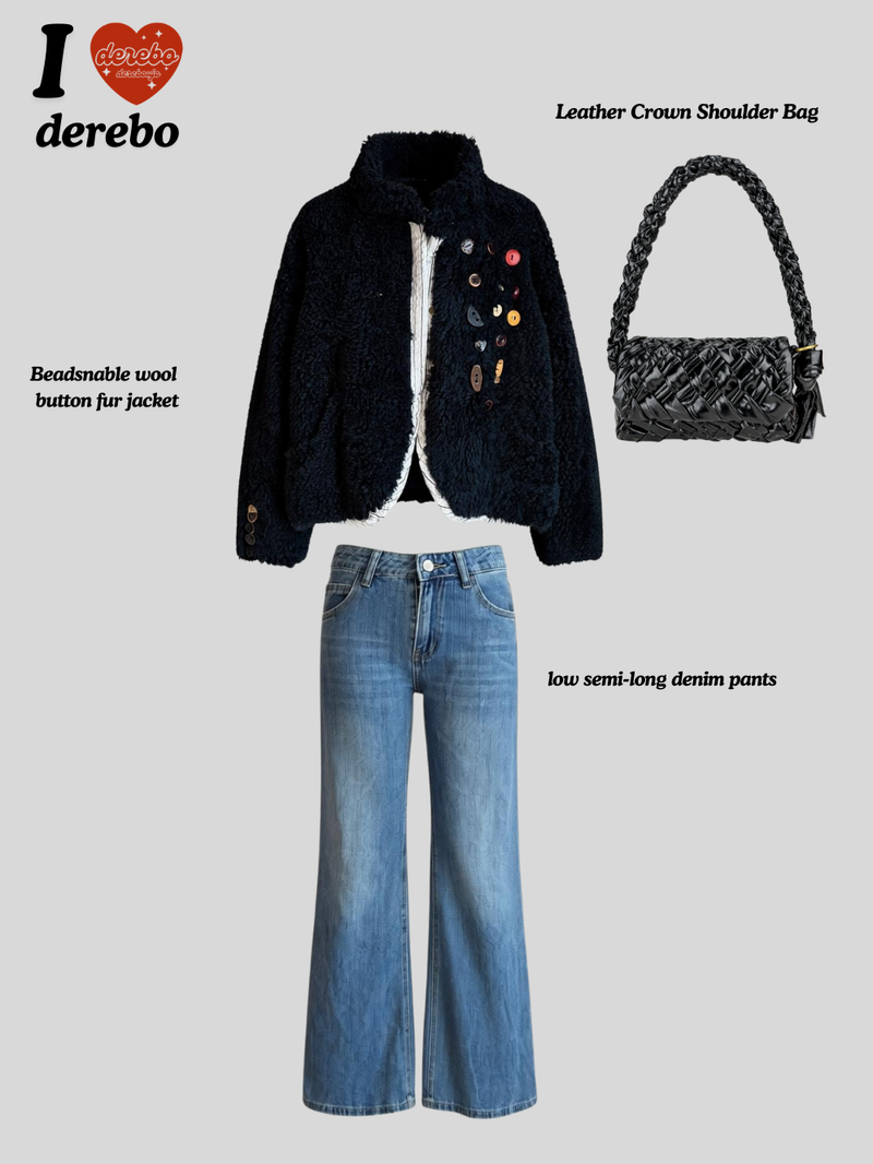 low semi-long denim pants