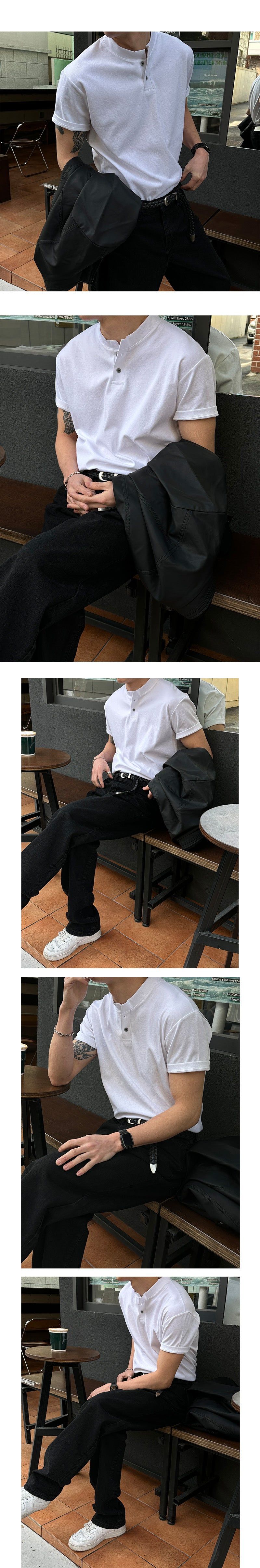 [MUSCLE FIT] Basic muscle henry neck half sleeves(6color)
