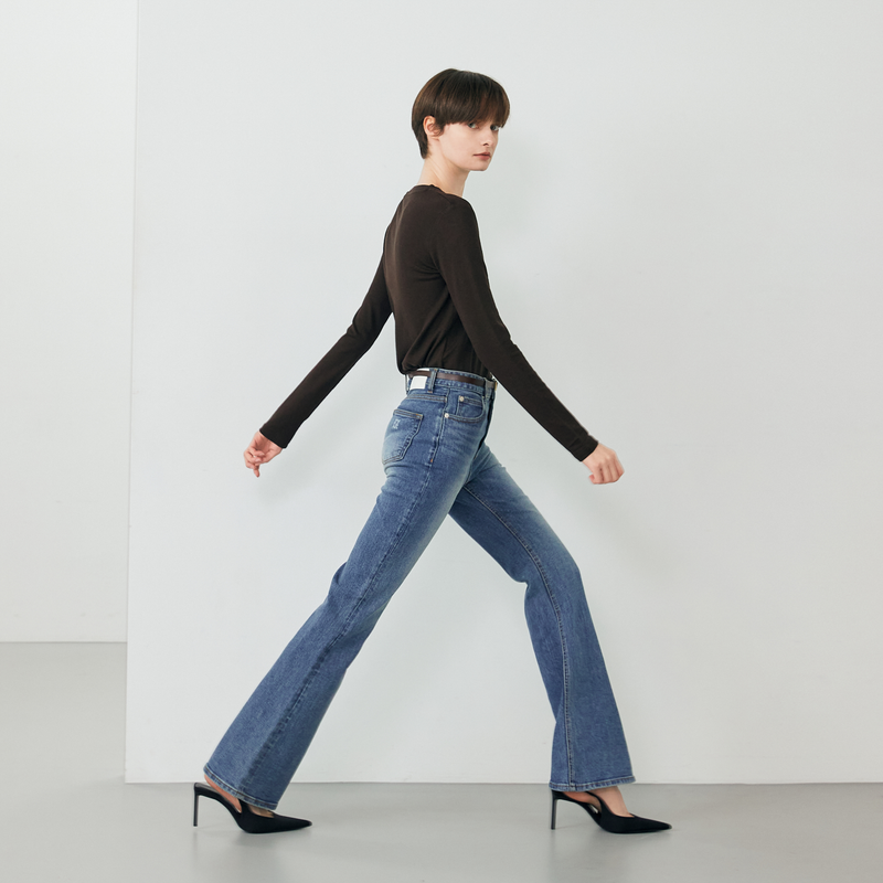 Middle blue wide boots cut - D002