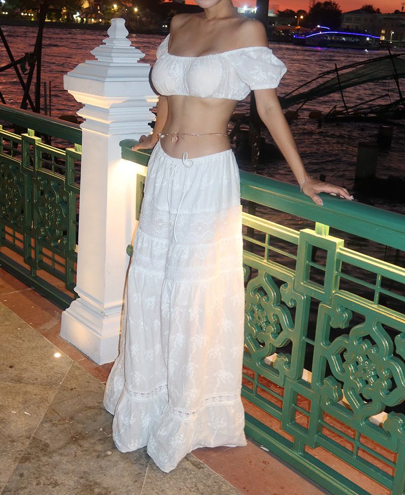 eyelet cancan maxi long skirt