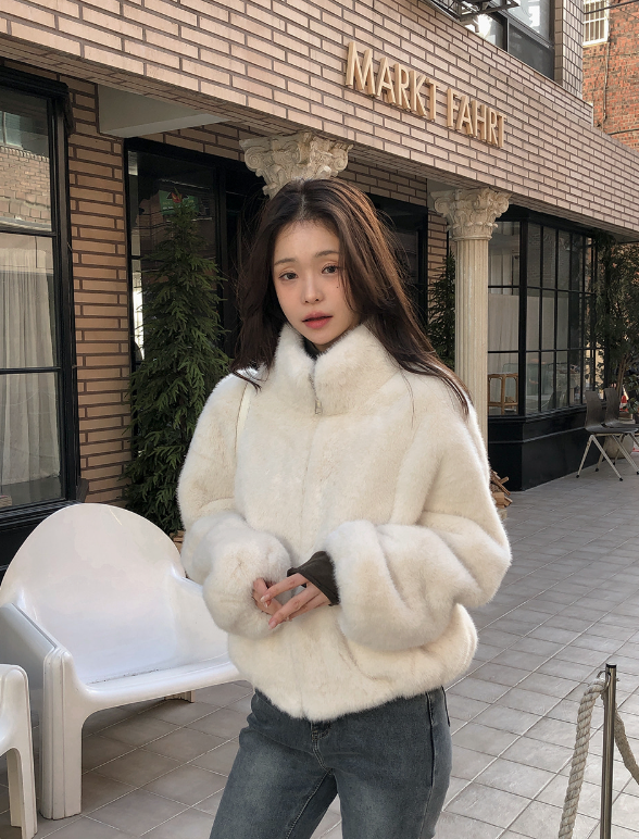 #Elegant Hairy Crop Zip-up Fur Jacket (2color)