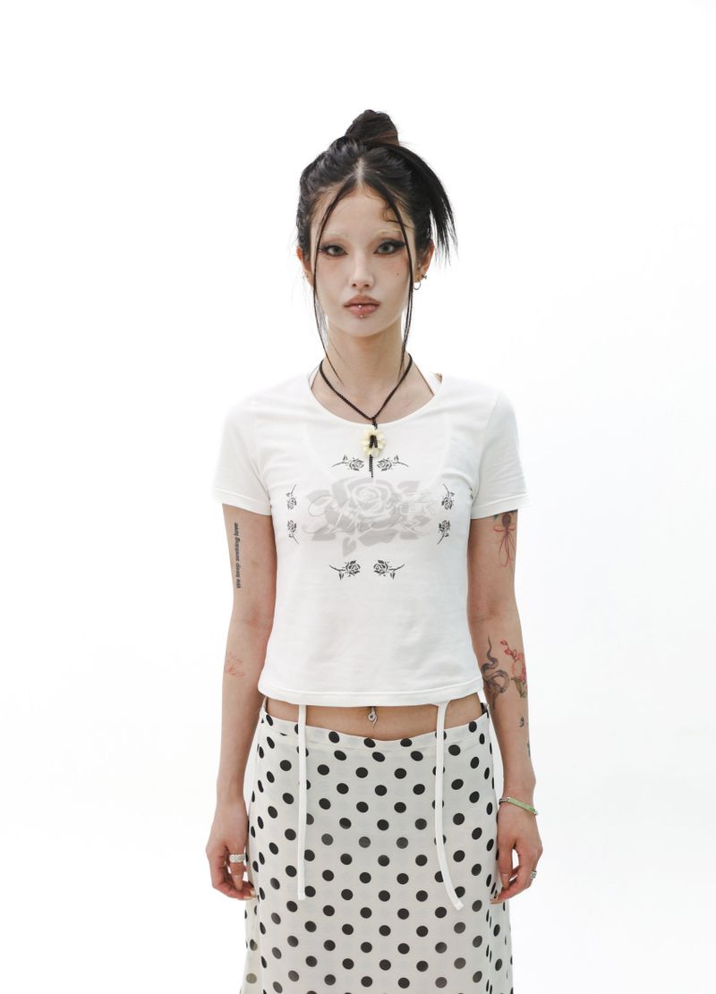 [Gerbera] Halter layered sleeveless (Black/White)