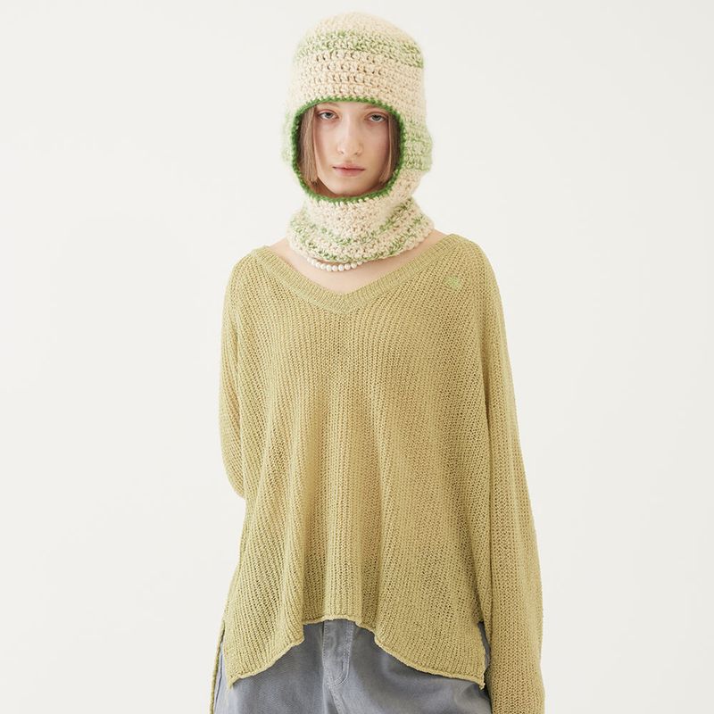V-NECK KNIT TOP (GREEN)