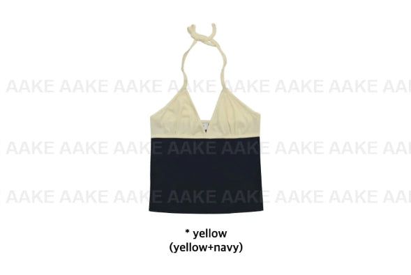 COLOR BLOCK HALTER TOP