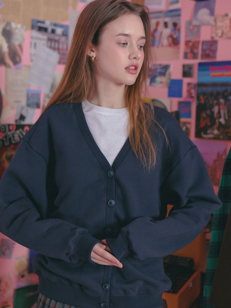 COTTON V NECK OVERFIT CARDIGAN_NAVY