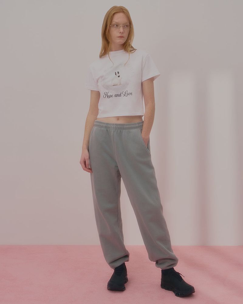 HEART RABBIT CROP TSHIRT-WHITE