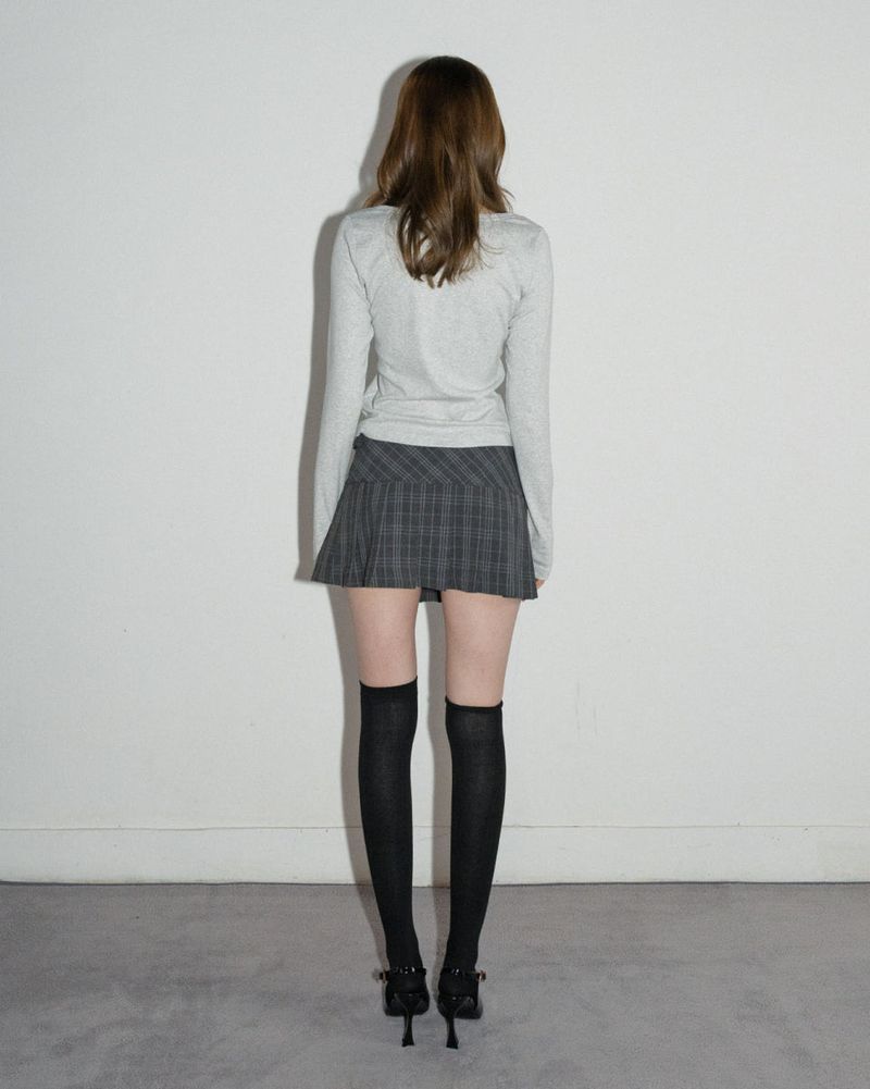 Buckle Pleated Mini Skirt Check