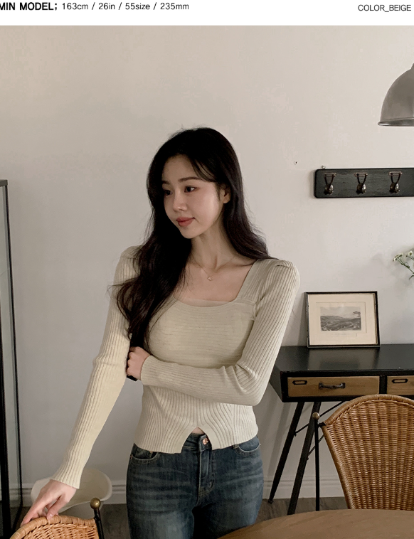 DW Square Chiffon Layered Rib Knit (3color)