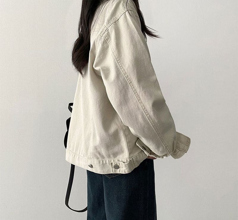 Rentto Basic Collar Zipper Loose Fit Cotton Jacket