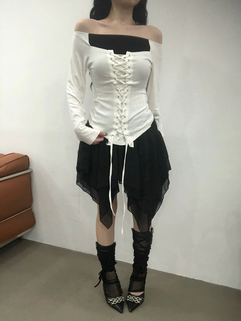 Ribbon Corset Off-shoulder T