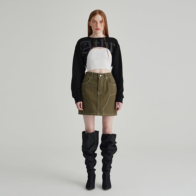 BLACK ATHR MAXI CROP SWEATSHIRT