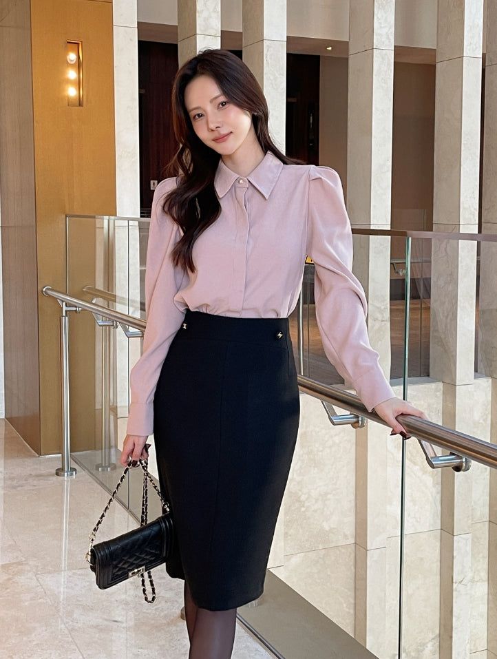Eze Wool Brushed Slit H-Line Skirt