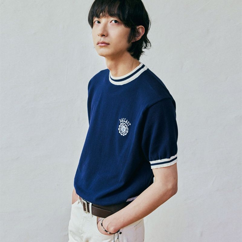 ballast athletic ringer knit sweat navy
