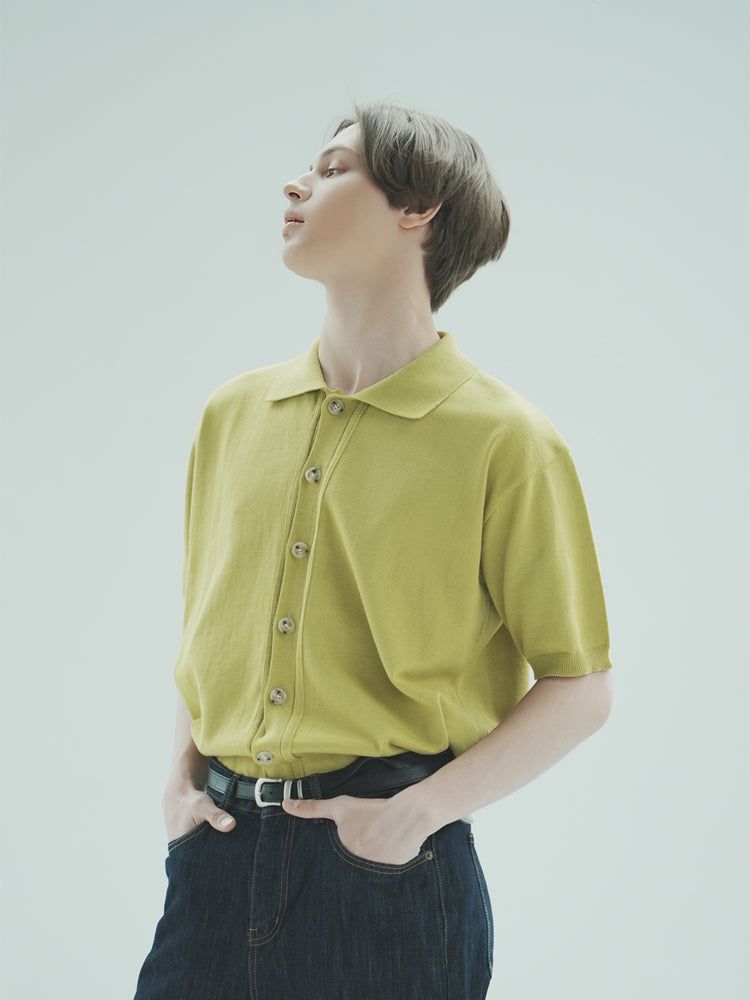 T1015 OPEN SHORT-SLEEVED KNIT_OLIVE