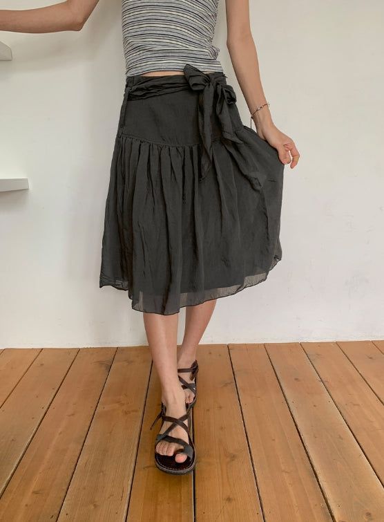 BAON（バオン）の「Maruo Chiffon Ruffle Strap Midi Skirt（Skirts）」