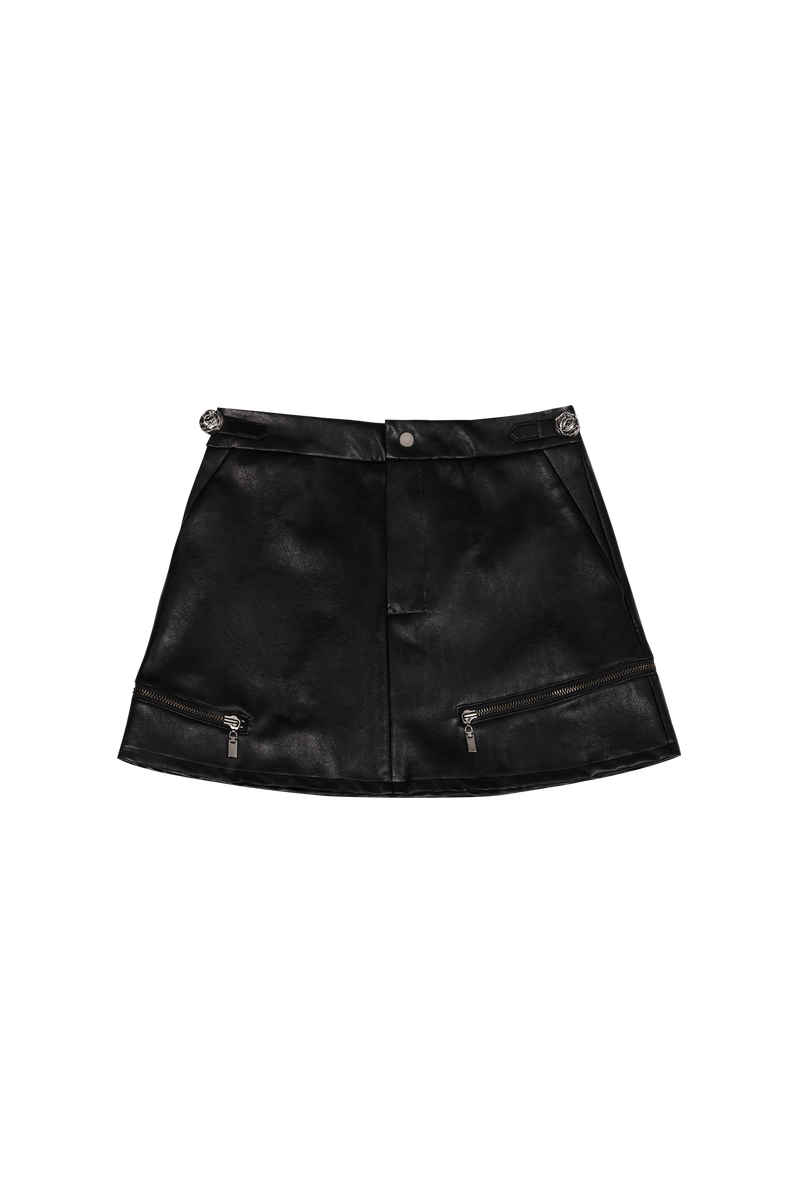 ANTIQUE ROSE SKIRT #LEATHER BLACK